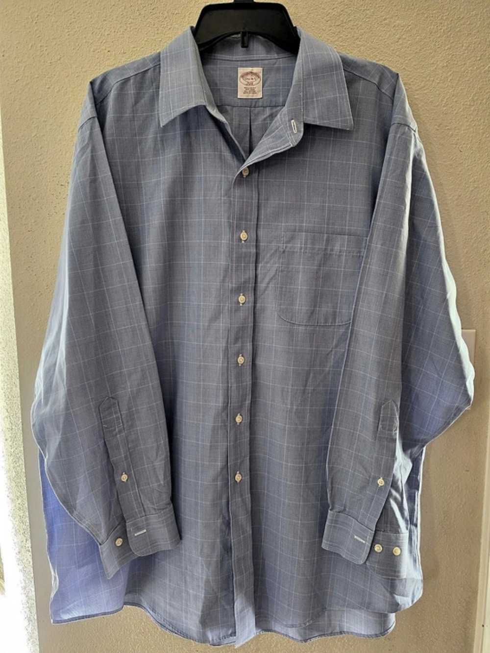Brooks Brothers Non-Iron Cotton Grid Check Dress Shirt Blue 17 1/2 - 4/5